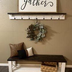 ❤️ $180 custom made farmhouse bench hanging hook shelf sets mudroom entryway farm style shoe basket 