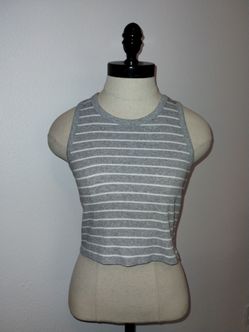 Ambiance Juniors Gray White Striped Cropped Tank Top Size Large