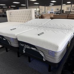 Split King Nectar Luxe Hybrid Mattresses and Split King Adjustable Base From Ashley Set.