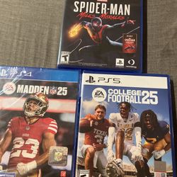 Madden 25 PS4, NCAA College Football 25 PS5, SpiderMan Miles Morales Ultimate Edition PS5
