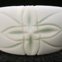 1920's -1930's Antique Art Deco French Deep Carved Galalithe Baby Blue Bangle Bracelet