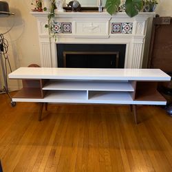 Modern Mid-Century White & Walnut TV Stand / Media Console – 71"