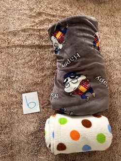 Toddler Fleece Blanket Set – Gray Cartoon & Colorful Polka Dot