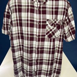 VANS XL Men’s Plaid Button Down Shirt Maroon Beige Short Sleeve Spring 2019