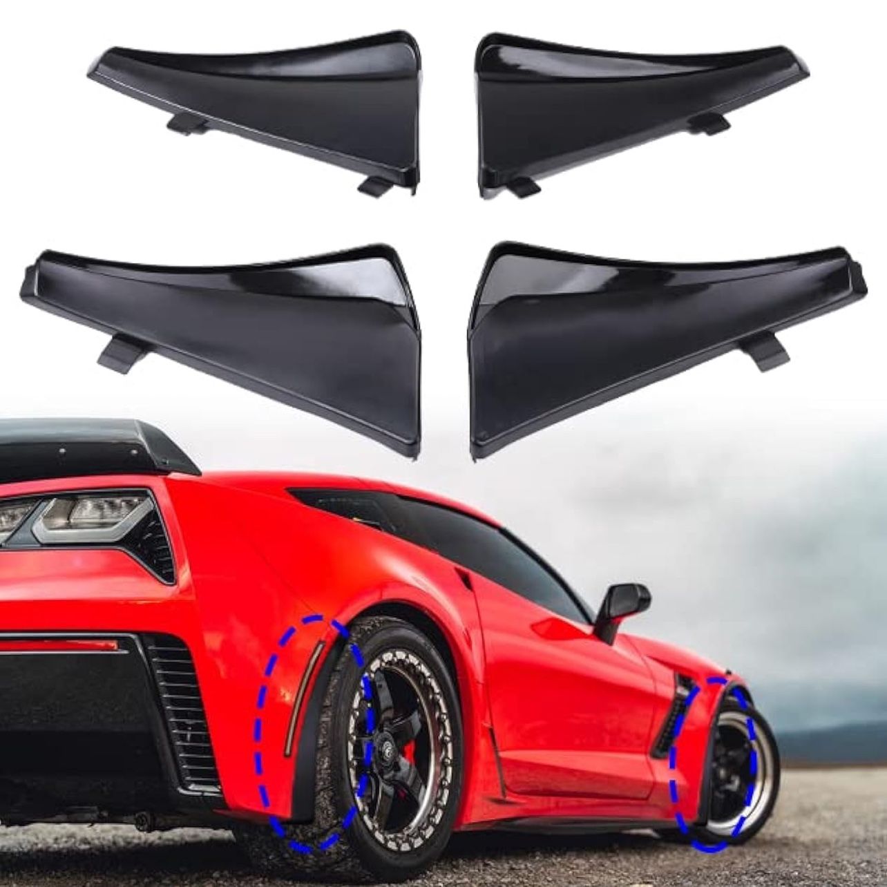 Front & Rear Splash Guards Mud Flaps Fender XL Extended Style Compatible with 2020-2025 Chevy Corvette C8 Stingary Z51 Glossy Black Replace OEM #84263
