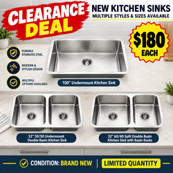 Brand New Clearance Kitchen Sinks – Multiple Styles & Sizes – $180 Each
