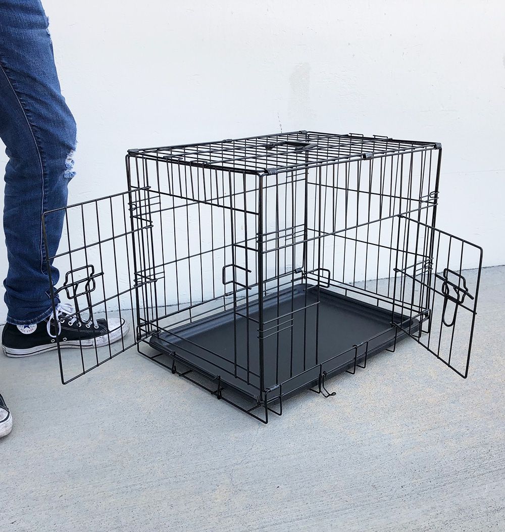 New $30 Folding 24” Dog Cage 2-Door Folding Pet Crate Kennel w/ Tray 24”x17”x19”
