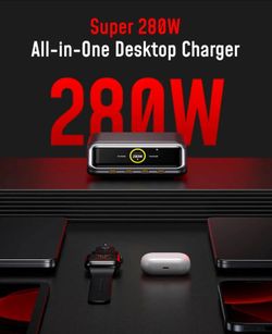 AOHI Future AI 280W PD3.2 GaN Desktop Charging Station, 6-Port Charger with 240W Max USB-C Output, Smart TFT Display & Wi-Fi App Control, Compatible w