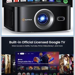 Google TV Smart Projector, HAPPRUN 4K Full HD Home Theater