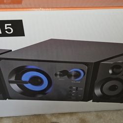 New Speaker System with 4 inches Subwoofer Dual 3 inches Tweeter, Support RCA/Wireless Input, Wood Enclosure, 60W, Black