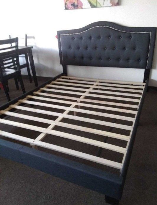 Brand New Full Size Charcoal Grey Upholstered Platform Bed Frame (New In Box)