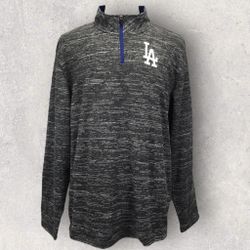 Majestic MLB Los Angeles Dodgers 1/4 Zip Fleece Pullover Sweater Gray Mens XXL