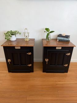 Vintage Acorn Furniture Nightstands – Solid Wood Pair