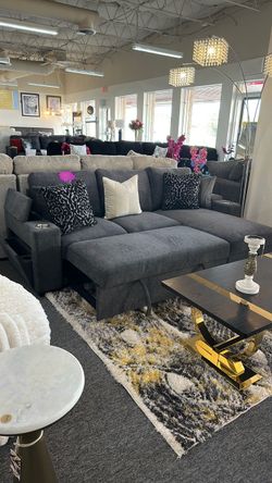 Grey sleeper/pullout sectional