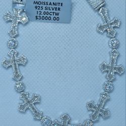 925 Sterling Silver Cross Bracelet With Genuine Moissanite 8 Inch 16 MM 12 Carats With Rhodium Finish 100% Authentic
