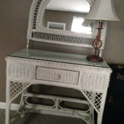 White Wicker Vanity 