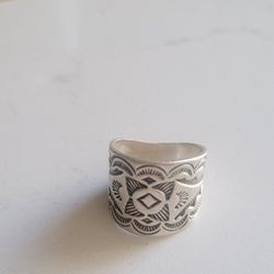 Carlisle Carolyn Pollack Sterling Silver Concho Cigar Band Ring Southwestern sz8