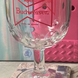 BUDWEISER King of Beers - Bowtie Thumbprint Glass Beer Goblet - Clear Glass