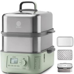 BUYDEEM G67US-A503 Electric Food Steamer for Cooking, 2 Tire Stainless Steel Steamer with Manual Mode, 1500W, 14 Quart, Green