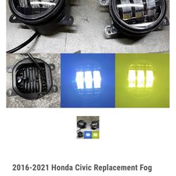 2016-2021 Honda Civic Replacement Fog Lights Set Black Housing Built in Dual Color LED 