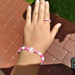 Pink And White Bracelet And Ring Set
