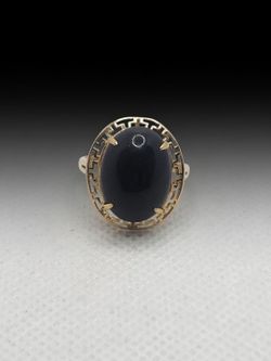 Black Onyx 14k Yellow Gold Greek Key Design Ring (2.5 dwt)