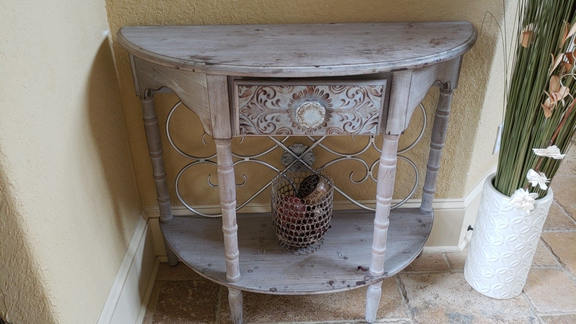 Emily Distressed Demilune Console Table
