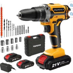 Cordless Drill, 21V Power Drill Set with 2Ah Battery, 3/8"Keyless Chuck, 25+1 Position Electric Drill, 2-Speed Transmission For Screwdriving And Drill
