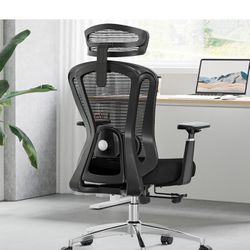 Brand New Farini High Back Ergonomic Chair, Nylon Black Chair with 3D Armrests, Adjustable Headrest, Lumbar Support, Sponge Seat, for Heavy People, Of