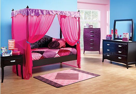 Belle Noir Canopy Daybed with Trundle Bedroom Set (Black)