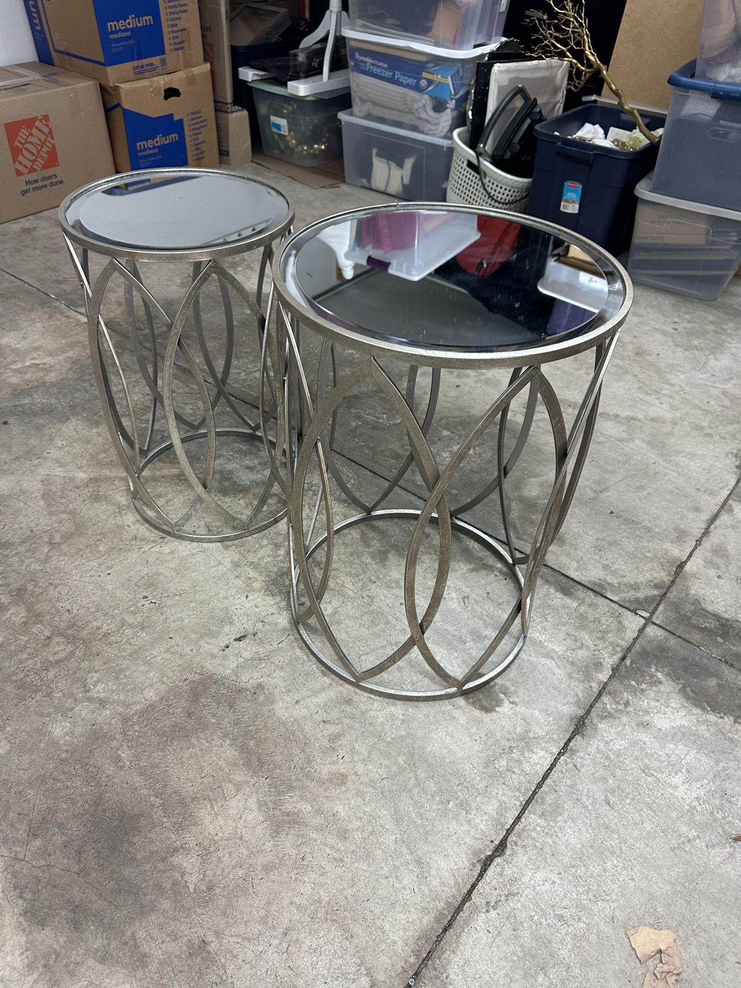 Two Mirror Top End Tables