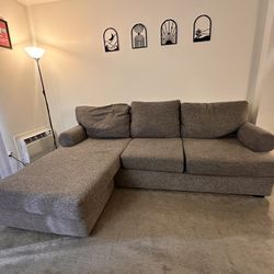 Living Spaces Grey Sectional Sofa with Chaise – Excellent Condition