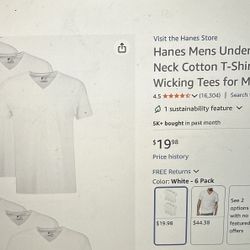 Hanes Mens Undershirt Pack Of 6, Size Large
