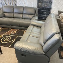 NEW GRAY RECLINER SET SOFA & LOVESEAT / SILLONES RECLINABLES 