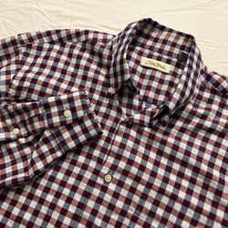 Peter Millar Men's Red Plaid Long Sleeve Button-Up Shirt M