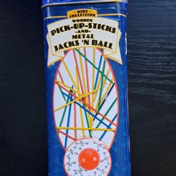 NEW Kids Collection Wooden Pick-Up-Sticks & Metal Jacks N Ball in Tin