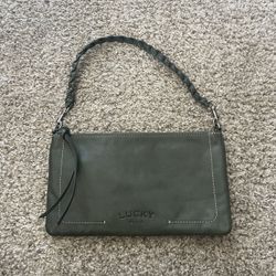 Lucky Brand Olive Green Leather Bag with Cardholder Keychain.