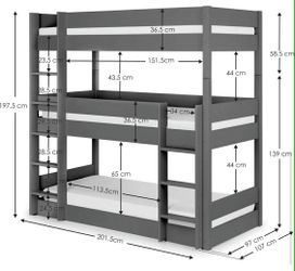 New Triple Bunk Bed In Box Gray Color 