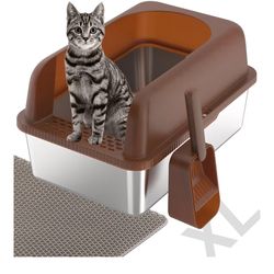 REDIAMS XL Stainless Steel Cat Litter Box for Big Cats,Extra Large Metal Litter Box with High Sides Lid/Cover,Enclosed Litter Box,Cat Li