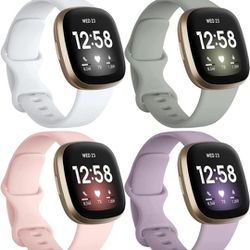 4 Pack Band Compatible with Fitbit Sense & Fitbit Versa 3 Bands (Small)