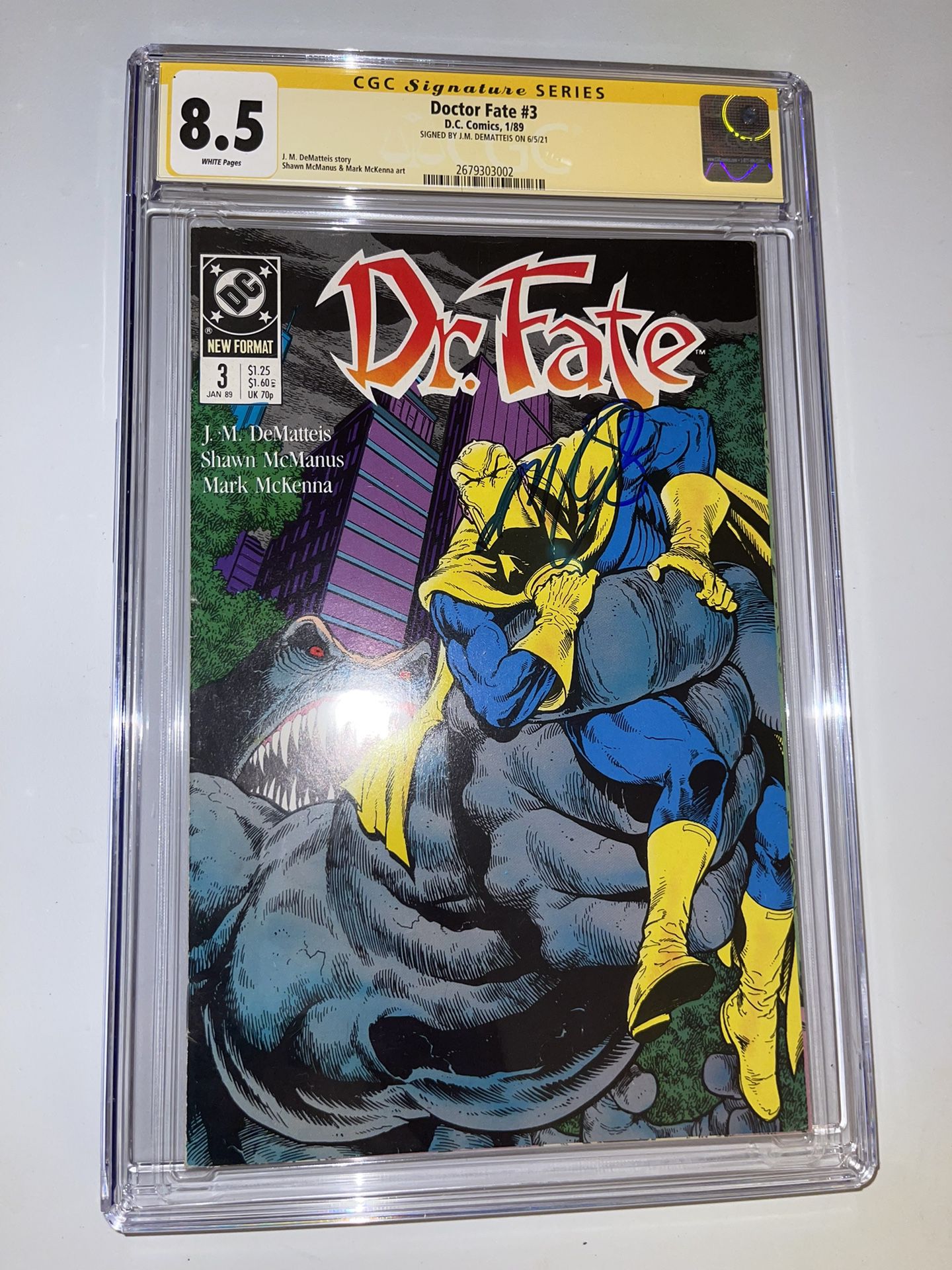DR. FATE #3 CGC 8.5 WHITE Pages Signed by J.M. DeMatteis! 1989 DC Comics