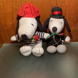 Two Classic Plush Hallmark Valentines Day Snoopy Cupid Heart Dolls