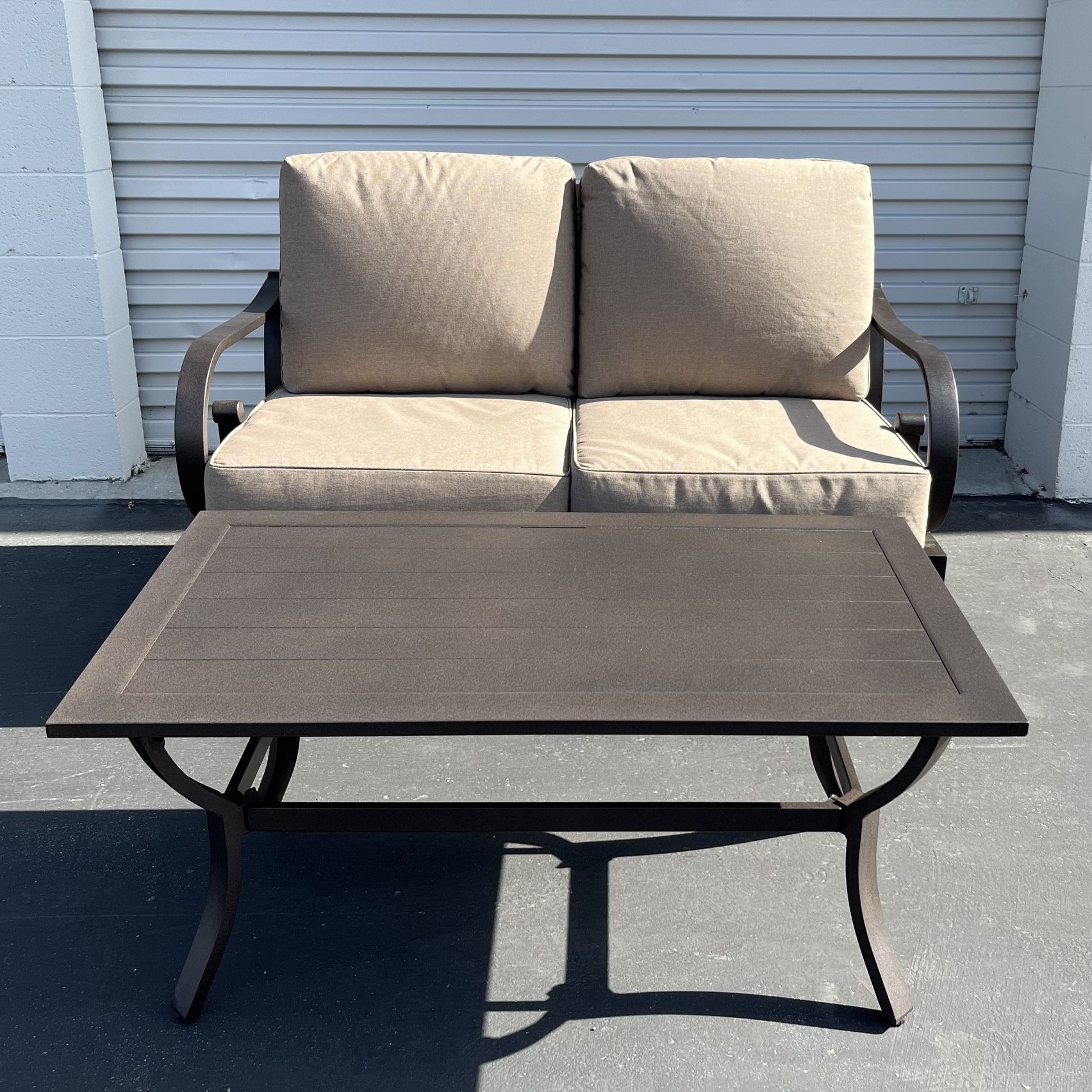 2 pcs Aluminum Patio Deep Seating Set with Tan Cushions