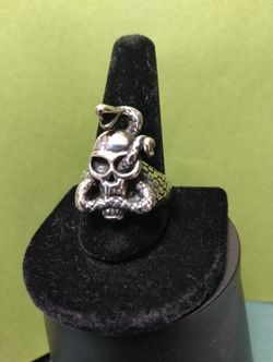 1983 Solid sterling SKULL & SNAKE RING