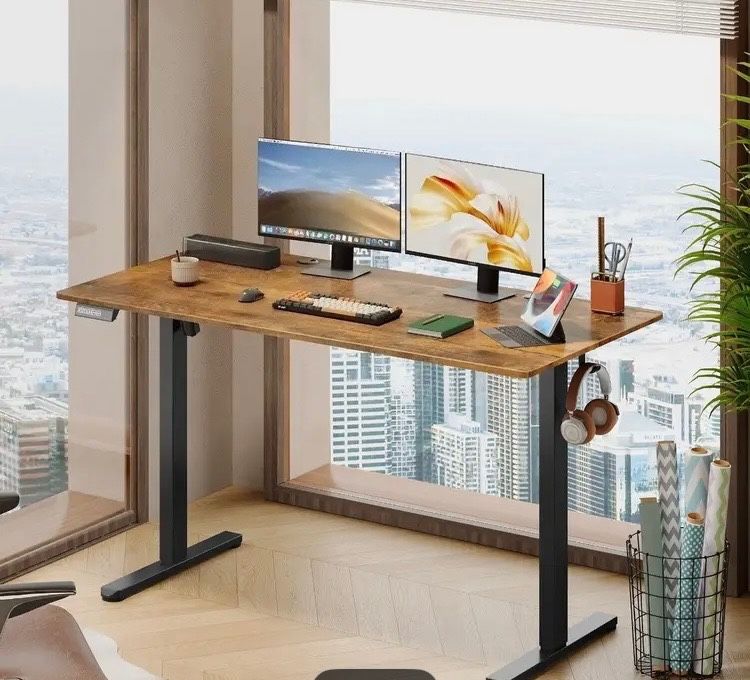 Standing Desk, 55x 28 Inch Electric Height Adjustable Computer Desk for Home Office rustic brown