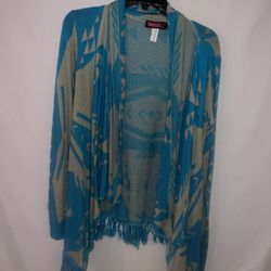 Ladies Womens Small Say What? blue gray aztec patterned adorable sweater poncho 