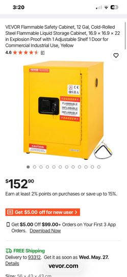 Flammable Safety Cabinet, 12 Gal, Cold-Rolled Steel Flammable Liquid Storage Cabinet, 16.9 × 16.9 × 22 in Explosion Proof with 1 Adjustable Shelf 1 Do