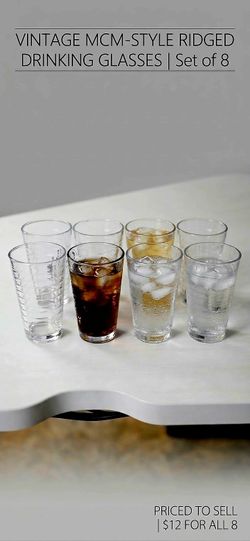 Vintage MCM-Style Ridged Drinking Glasses Set of 8