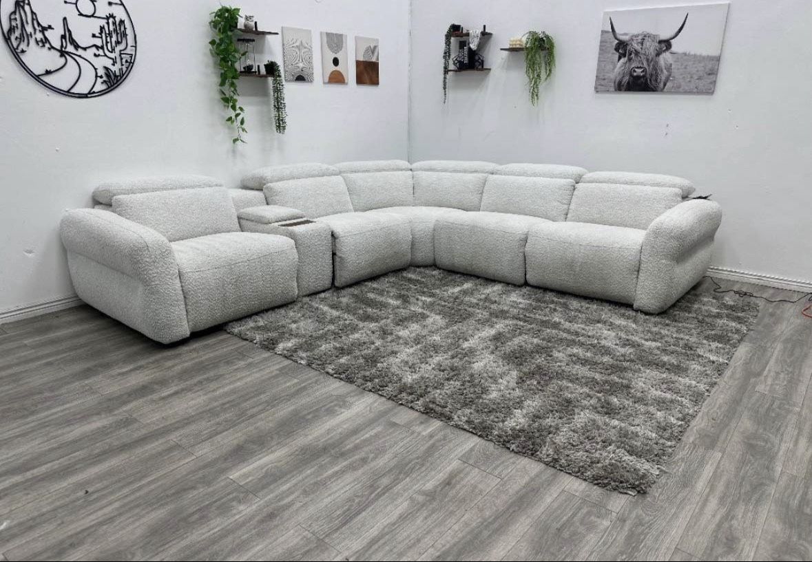 White Sectional Couch Power Recliner - Free Delivery