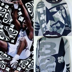 Shaq Vintage Reebok Sweater SZ-L All Over Print Mega Jersey Nike Champion Rare